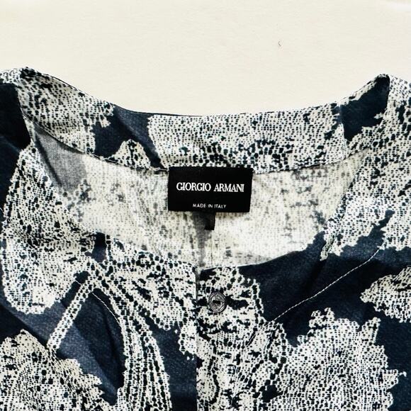 Giorgio Armani Blue Floral Print Tunic Blouse Size 44 XL Long Sleeve Cotton - Picture 6 of 15